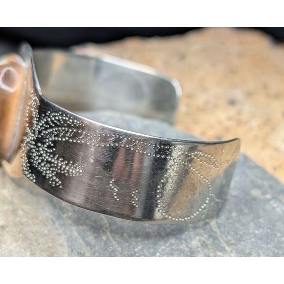 Cowrie Shell Bracelet – Engraved Metal – Coastal Artisan Style - Picture 4 of 5